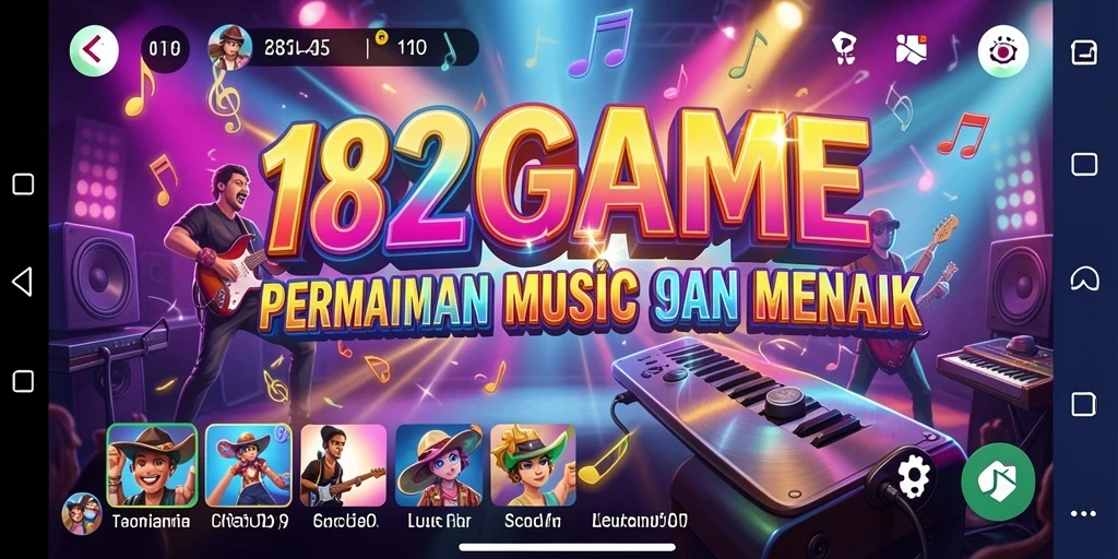 Screenshot dari gameplay 182GAME yang menunjukkan aksi bermain musik yang seru.