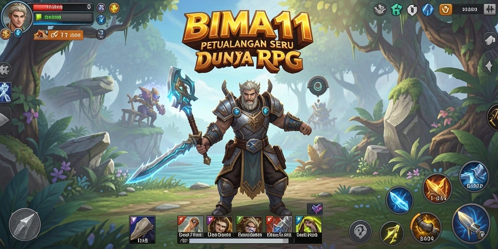 Tangkapan layar utama <strong>BIMA11</strong> menampilkan aksi RPG yang mendebarkan.