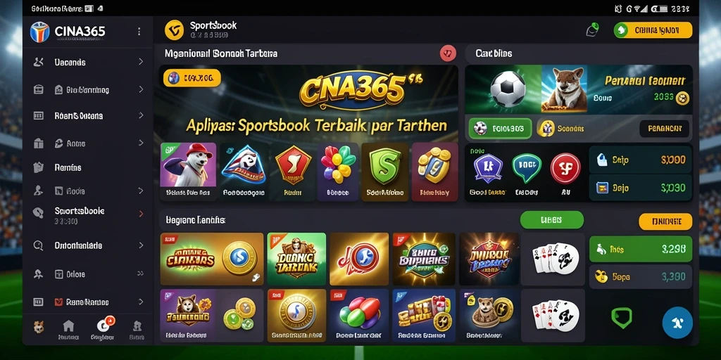 Screenshot utama CINA365 menampilkan antarmuka taruhan yang interaktif.