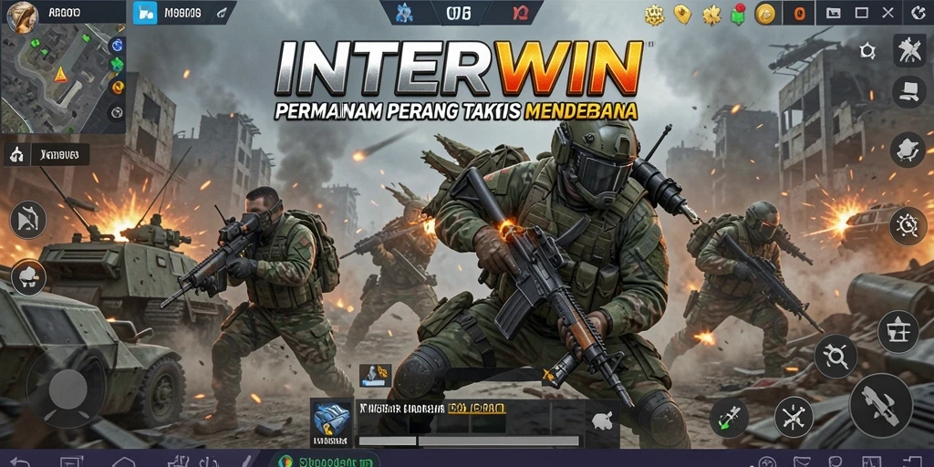 Screenshot utama INTERWIN menampilkan aksi pertempuran taktis yang menarik.