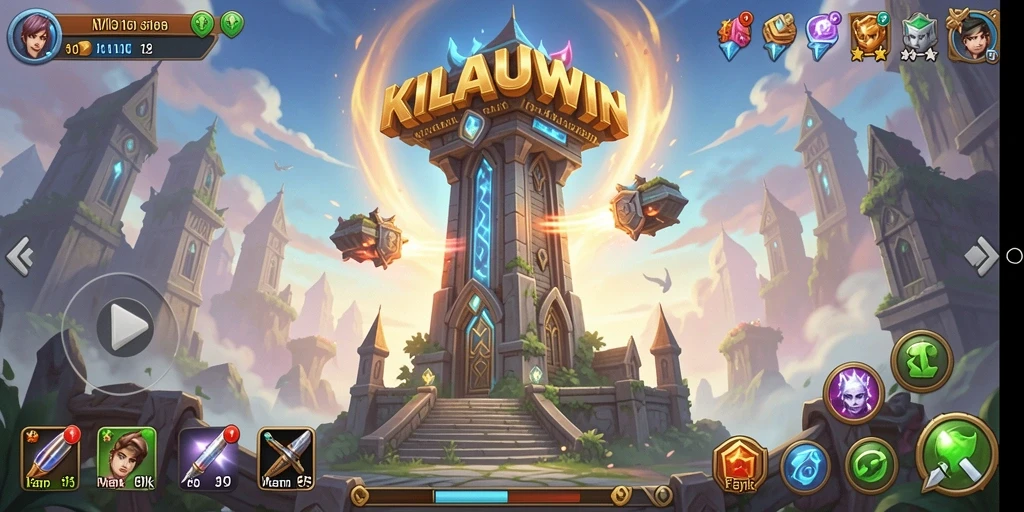Tangkapan layar dari gameplay KILAUWIN yang menampilkan pertahanan menara yang strategis.