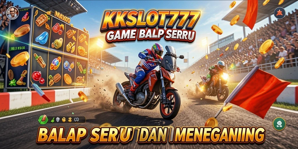 Screenshot utama KKSLOT777 menampilkan aksi balap yang mendebarkan.
