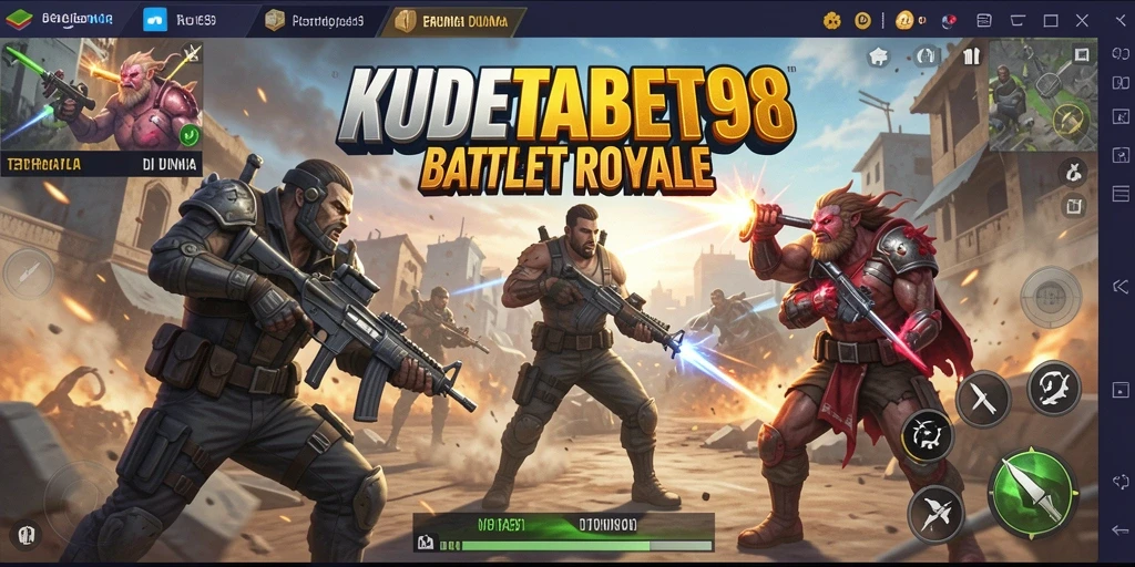 Screenshot KUDETABET98 menunjukkan aksi pertempuran intens di arena Battle Royale.