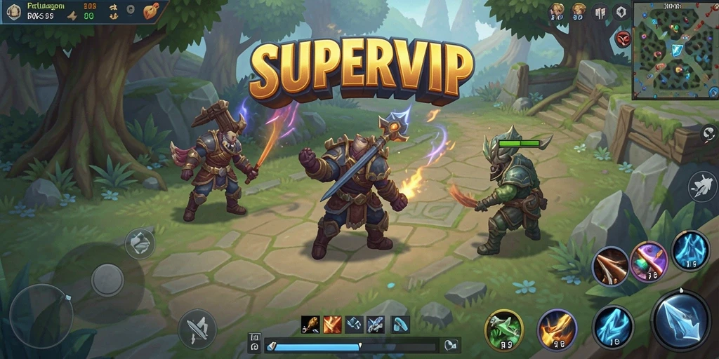 Screenshot SUPERVIP menampilkan aksi pertarungan RPG yang seru.