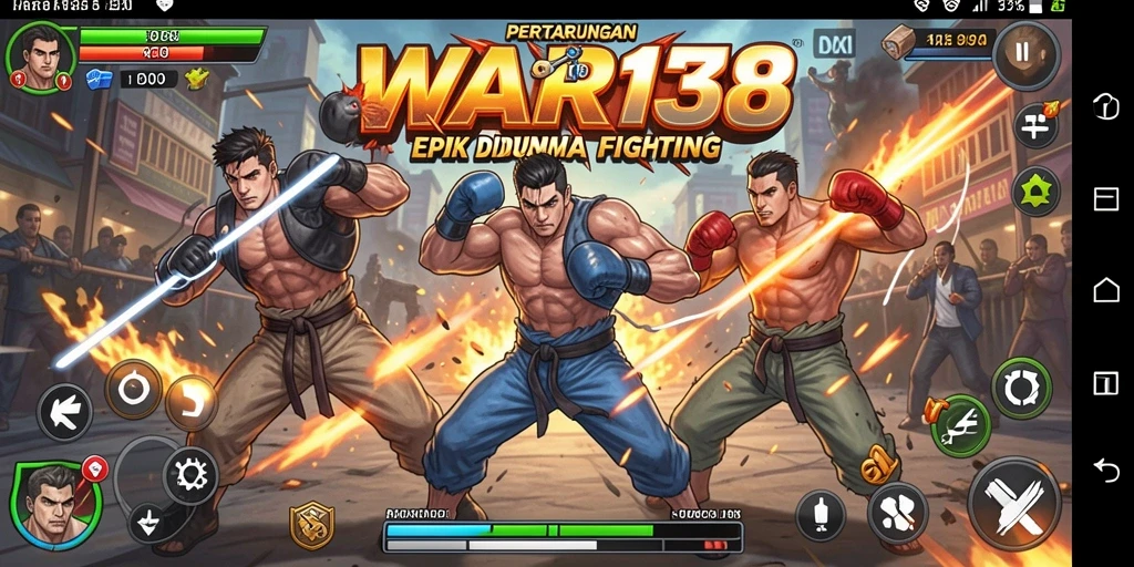 Tangkapan layar gameplay <strong>WAR138</strong> dengan pertarungan seru antara karakter-karakter unik.
